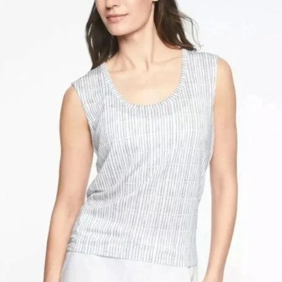 Athleta Women's Breezy Muscle sleeveless Top Gray and White Stripe Size XS - Picture 1 of 13